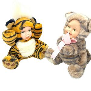 Cuddle Kids Set of Two Tiger Striped Porcelain Face Plush Stuffed Animal Toy 9"